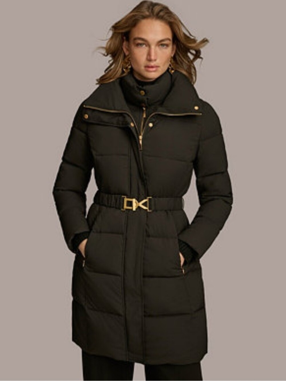 Donna Karan New York WOMEN'S Belted Bibbed Puffer Coat Size S